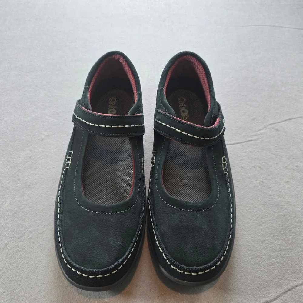 Orthofeet 863 Womens Black Leather Mary Jane Shoes Wide Width Size 10 D Comfort